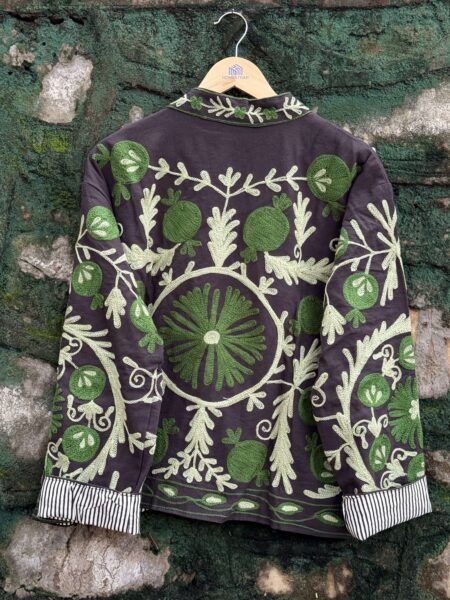 Womens Purple Velvet Embroidered Jacket with Floral Design